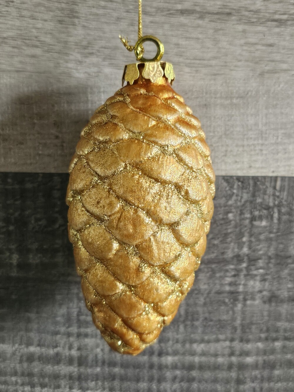 Antique Shiny Gold Pinecone Glass Christmas Pine Tree Cone Drop Ornament G23k1